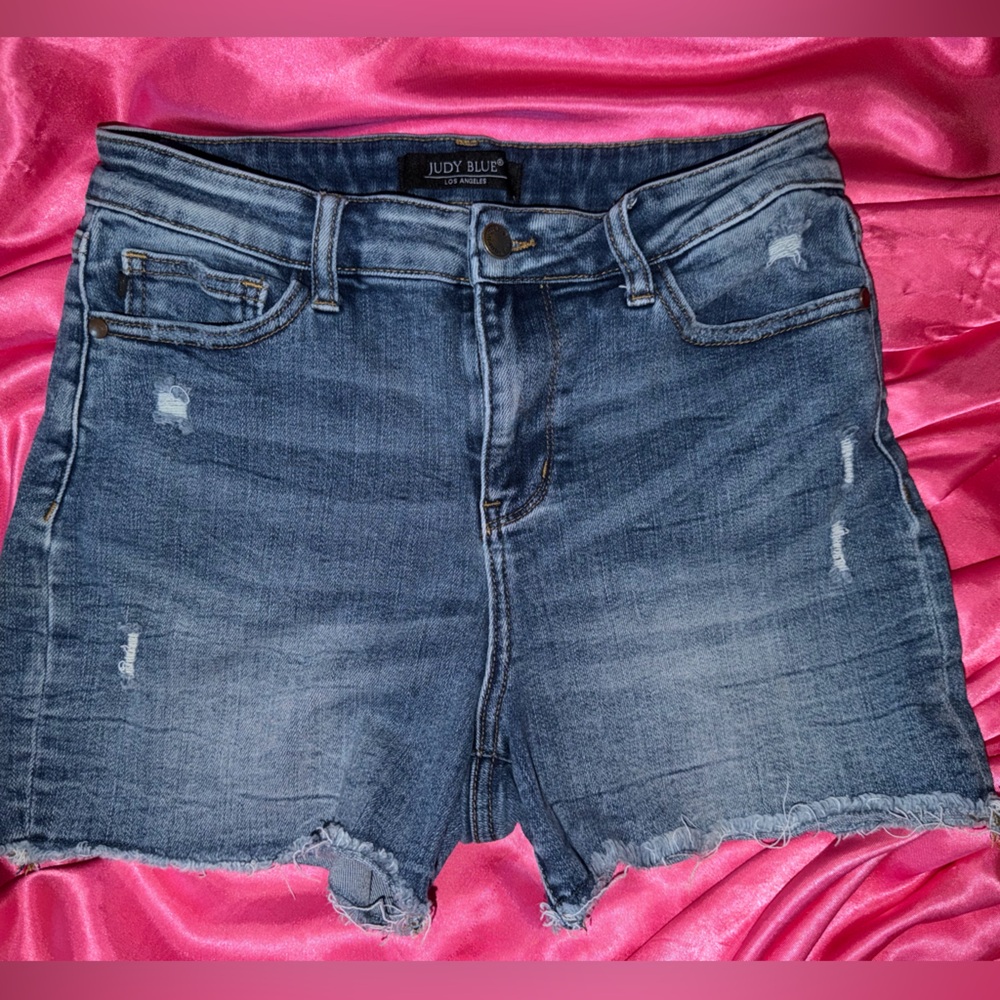 Judy Blue Distressed Denim Cutoff Shorts Festival Boho High waist style Size M